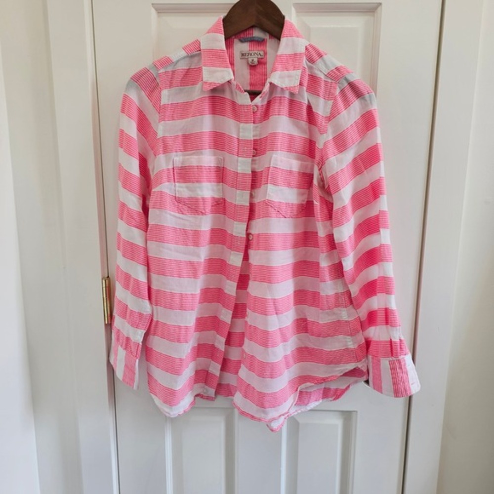 Merona Women's‎ Pink Striped Long Sleeve Button Down Shirt Medium Casual